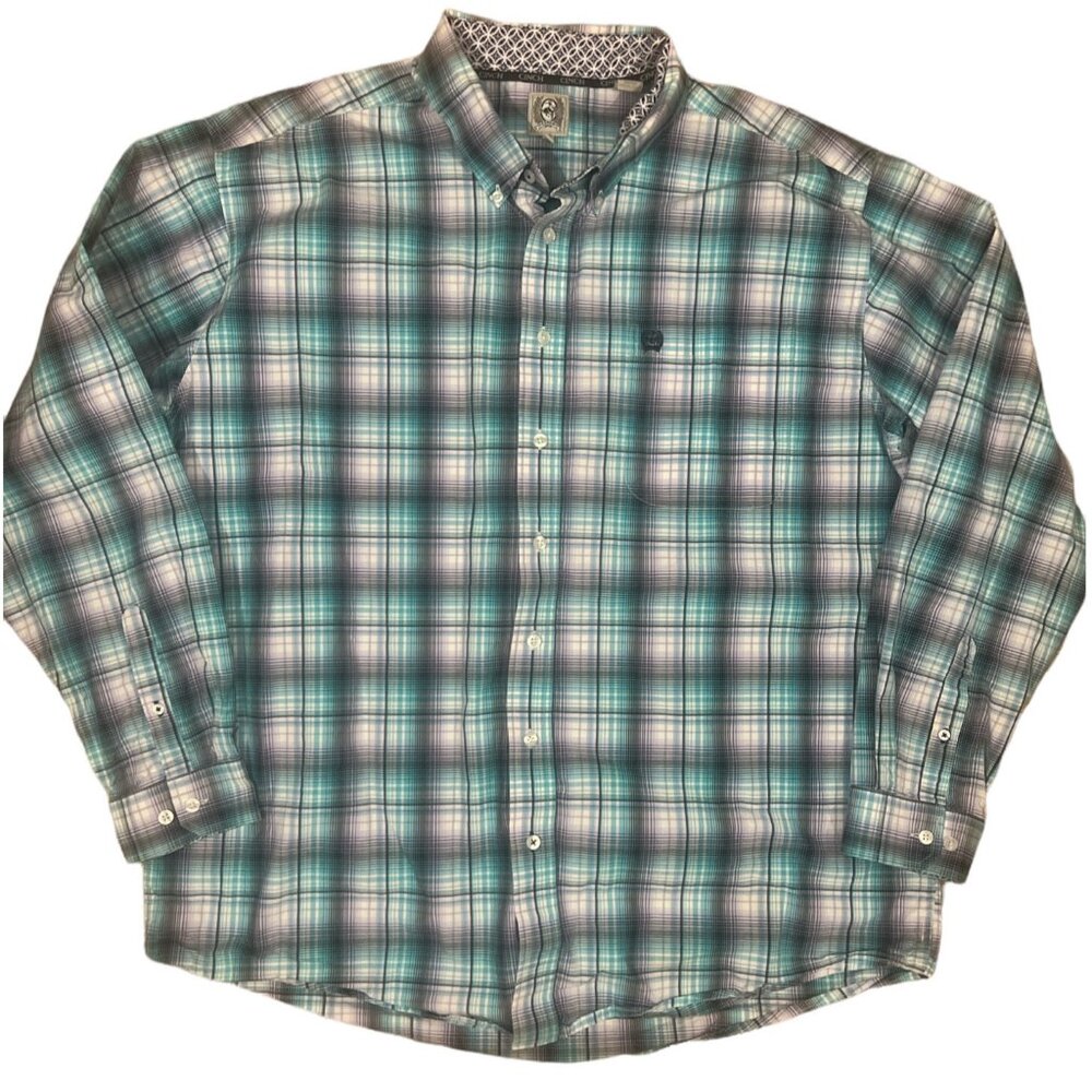 CINCH shirt mens XL blue purple plaid long sleeve cowboy western